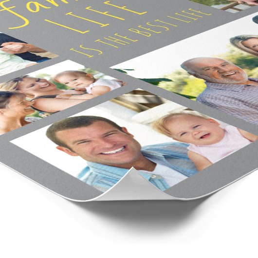 ファミリーライフ引用文グレーとイエローフォトコラージュ ポスター (角)