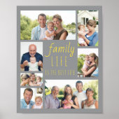 ファミリーライフ引用文グレーとイエローフォトコラージュ ポスター (正面)