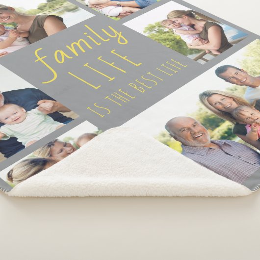 ファミリーライフ引用文グレーと黄色数々の写真 シェルパブランケット (3/4)