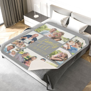 ファミリーライフ引用文グレーと黄色数々の写真 シェルパブランケット