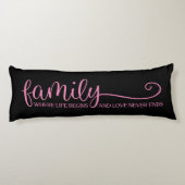 ファミリーラブネバーエンド引用文トレンディーピンクブラック ボディピロー (裏面)