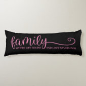 ファミリーラブネバーエンド引用文トレンディーピンクブラック ボディピロー (正面)