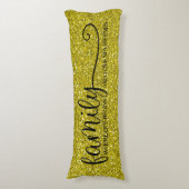 ファミリーラブネバーエンド引用文金ゴールドグリッターブラック ボディピロー (正面縦)