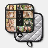 ファミリーラブフォトコラージュパーソナライズされたブラック 鍋敷き (正面/裏面)