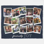 ファミリーラブフォトフレームコラージュネイビーカスタムカラー フリースブランケット (正面(横))