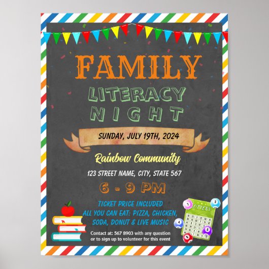 ファミリーリテラシービンゴナイトイベントテンプレート ポスター (正面)