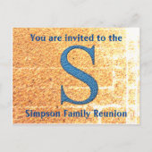ファミリーリユニオン招待状 ブルー文字 S モノグラム ポストカード (正面)