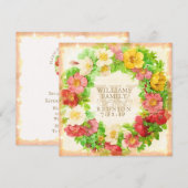 ファミリーリユニオン ウォーターカラー フローラル リース エレガント 招待状 (正面/裏面)