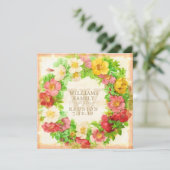 ファミリーリユニオン ウォーターカラー フローラル リース エレガント 招待状 (スタンド正面)