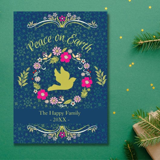 ファミリーリース植物学ヴィンテージピースクリスマス シーズンカード