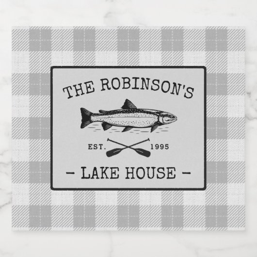 ファミリーレイクハウスオアーズフィッシュホワイトプレイドラベル リキュールボトルラベル (シングルラベル)