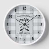ファミリーレイクハウスオアーズフィッシュホワイトプレイド 壁時計 (正面)