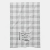 ファミリーレイクハウスオアーズフィッシュ素朴ホワイトプレイド キッチンタオル (縦)