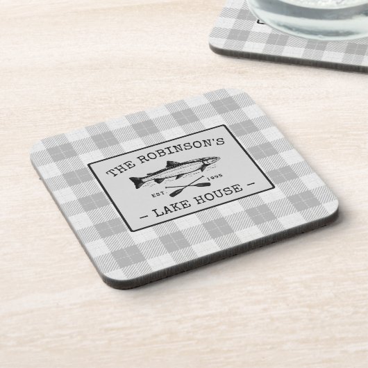 ファミリーレイクハウスオアーズフィッシュ素朴ホワイトプレイド コースター (左側)