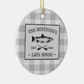 ファミリーレイクハウスオアーズフィッシュ素朴ホワイトプレイド セラミックオーナメント (右)