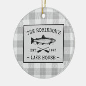 ファミリーレイクハウスオアーズフィッシュ素朴ホワイトプレイド セラミックオーナメント (左)