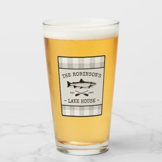 ファミリーレイクハウスオアーズフィッシュ素朴ホワイトプレイド タンブラーグラス (ドリンク正面)