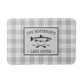 ファミリーレイクハウスオアーズフィッシュ素朴ホワイトプレイド バスマット (正面)