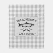 ファミリーレイクハウスオアーズフィッシュ素朴ホワイトプレイド フリースブランケット (正面)