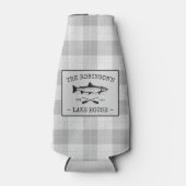 ファミリーレイクハウスオアーズフィッシュ素朴ホワイトプレイド ボトルクーラー (正面)