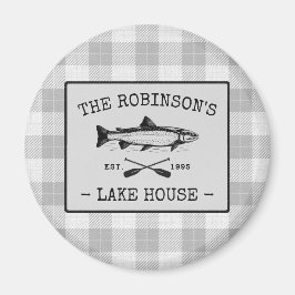 ファミリーレイクハウスオーズフィッシュホワイトプレイドラウンド マグネット