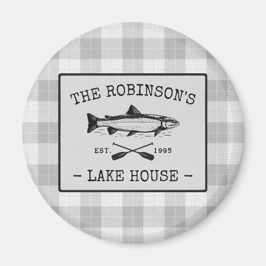 ファミリーレイクハウスオーズフィッシュホワイトプレイドラウンド マグネット (正面)