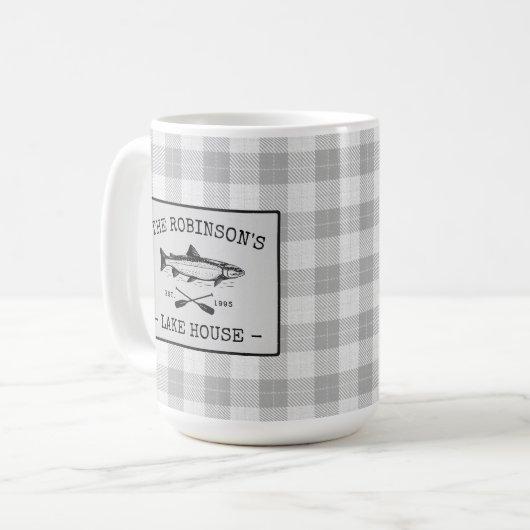 ファミリーレイクハウスオール魚ホワイトプライド大 コーヒーマグカップ (正面左)