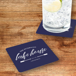 ファミリーレイクハウスコースト航海のネイビーブルーオール スクエアペーパーコースター