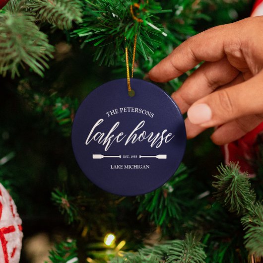 ファミリーレイクハウスコースト航海のネイビーブルーオール セラミックオーナメント