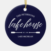 ファミリーレイクハウスコースト航海のネイビーブルーオール セラミックオーナメント (正面)