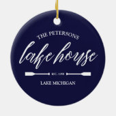 ファミリーレイクハウスコースト航海のネイビーブルーオール セラミックオーナメント (裏面)