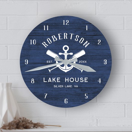 ファミリーレイクハウス航海のネイビーブルーいかりオール ラウンド壁時計