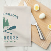 ファミリーレイクハモダンウス素朴ボートオアールパインツリー キッチンタオル (四つ折り)