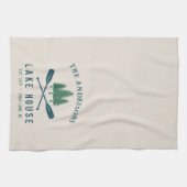 ファミリーレイクハモダンウス素朴ボートオアールパインツリー キッチンタオル (横)