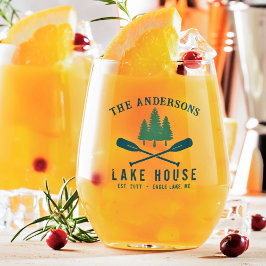 ファミリーレイクハモダンウス素朴ボートオアールパインツリー ステムなしワイングラス