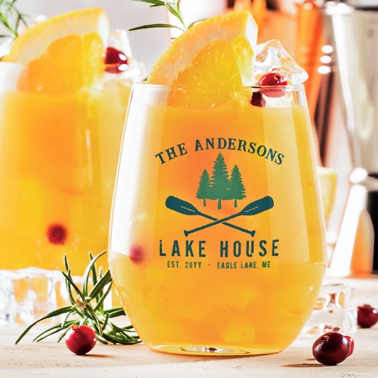 ファミリーレイクハモダンウス素朴ボートオアールパインツリー ステムなしワイングラス