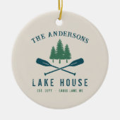 ファミリーレイクハモダンウス素朴ボートオアールパインツリー セラミックオーナメント (正面)