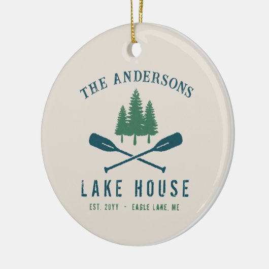 ファミリーレイクハモダンウス素朴ボートオアールパインツリー セラミックオーナメント (左)