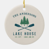 ファミリーレイクハモダンウス素朴ボートオアールパインツリー セラミックオーナメント (裏面)