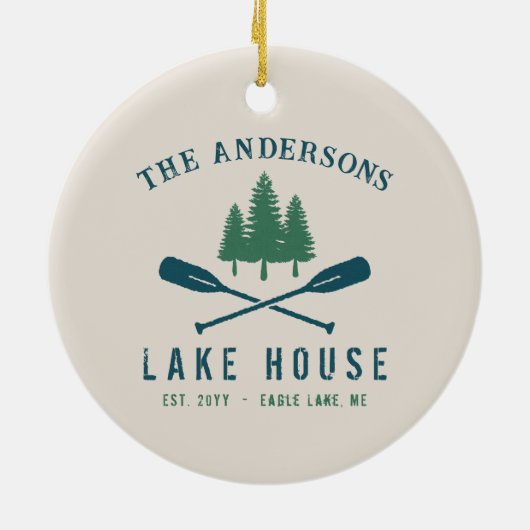 ファミリーレイクハモダンウス素朴ボートオアールパインツリー セラミックオーナメント (裏面)