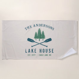 ファミリーレイクハモダンウス素朴ボートオアールパインツリー ビーチタオル