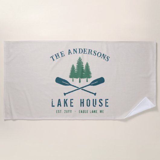ファミリーレイクハモダンウス素朴ボートオアールパインツリー ビーチタオル (正面)