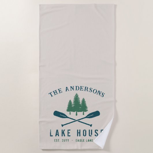 ファミリーレイクハモダンウス素朴ボートオアールパインツリー ビーチタオル (正面)