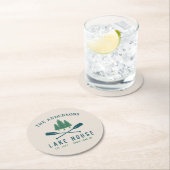 ファミリーレイクハモダンウス素朴ボートオアールパインツリー ラウンドペーパーコースター (インサイチュ)