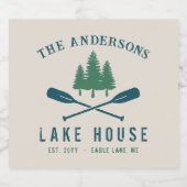 ファミリーレイクハモダンウス素朴ボートオアールパインツリー リキュールボトルラベル (シングルラベル)