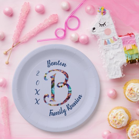 ファミリーレウノンレトロタイ染料レターBモノグラム ペーパープレート (パーティー)