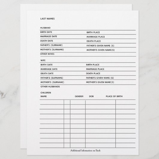 ファミリーレコード系図学充填可能型枠テンプレート (正面/裏面)