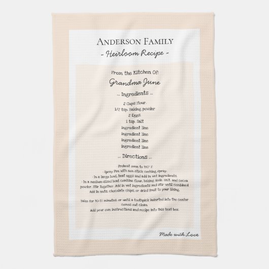 ファミリーレシピキープサケヘイルーム文字 キッチンタオル (縦)