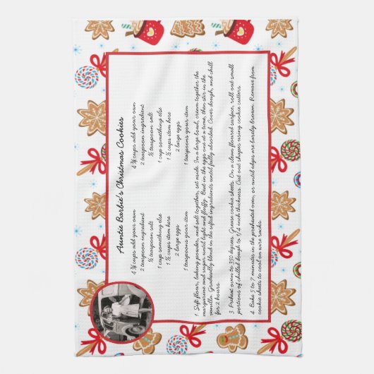 ファミリーレシピホリデーベーキングクリスマスクッキー キッチンタオル (縦)