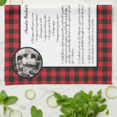 ファミリーレシピレッドブラックプレイドホリデーフォト キッチンタオル (折り畳み)